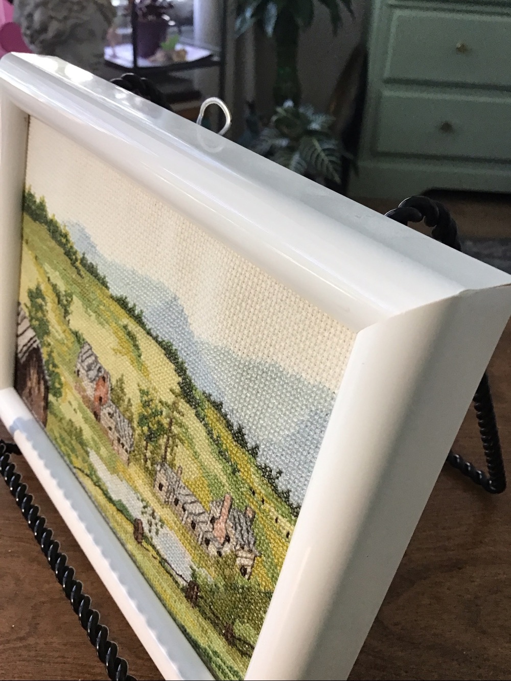 Vintage Handmade Framed completed countryside landscape cross-stitch piece. - Picture 7 of 10